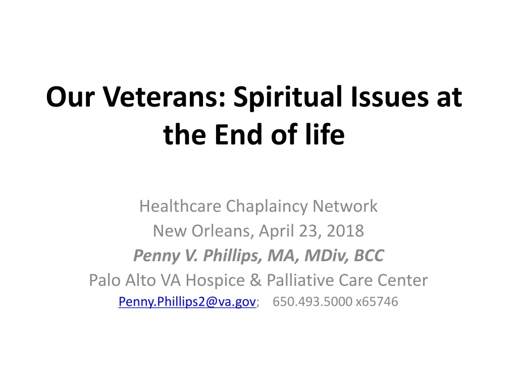 our veterans spiritual issues at the end of life