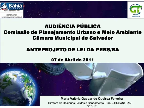 AUDI NCIA P BLICA Comiss o de Planejamento Urbano e Meio Ambiente C mara Municipal de Salvador ANTEPROJETO DE LEI DA