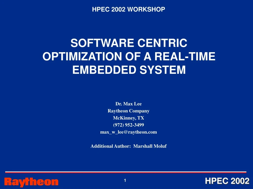 software centric optimization of a real time embedded system