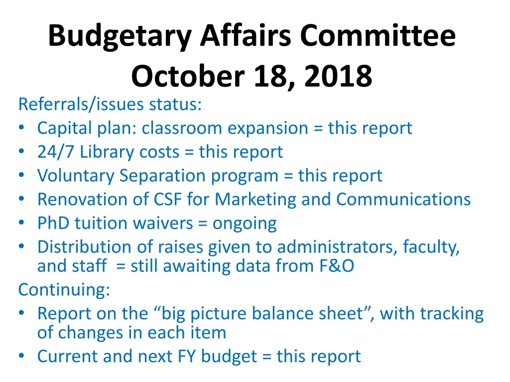 budgetary affairs committee october 18 2018