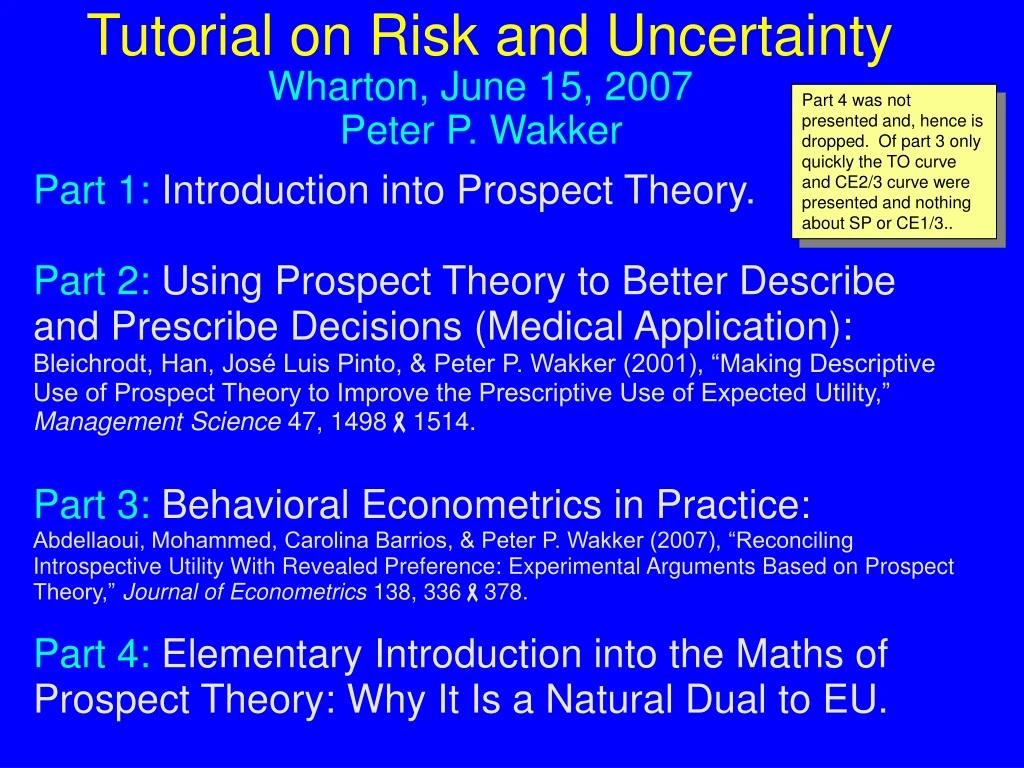 tutorial on risk and uncertainty