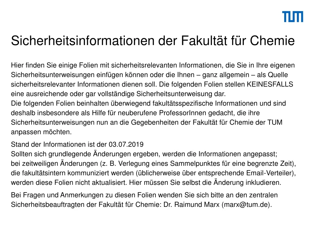 sicherheitsinformationen der fakult t f r chemie