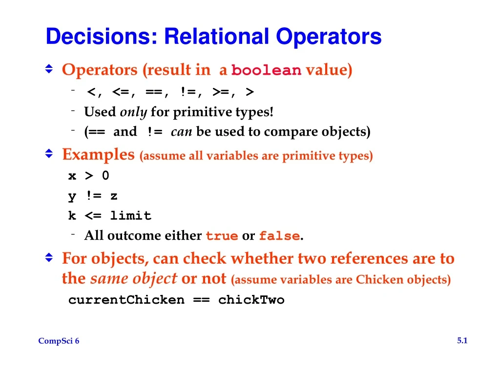 decisions relational operators