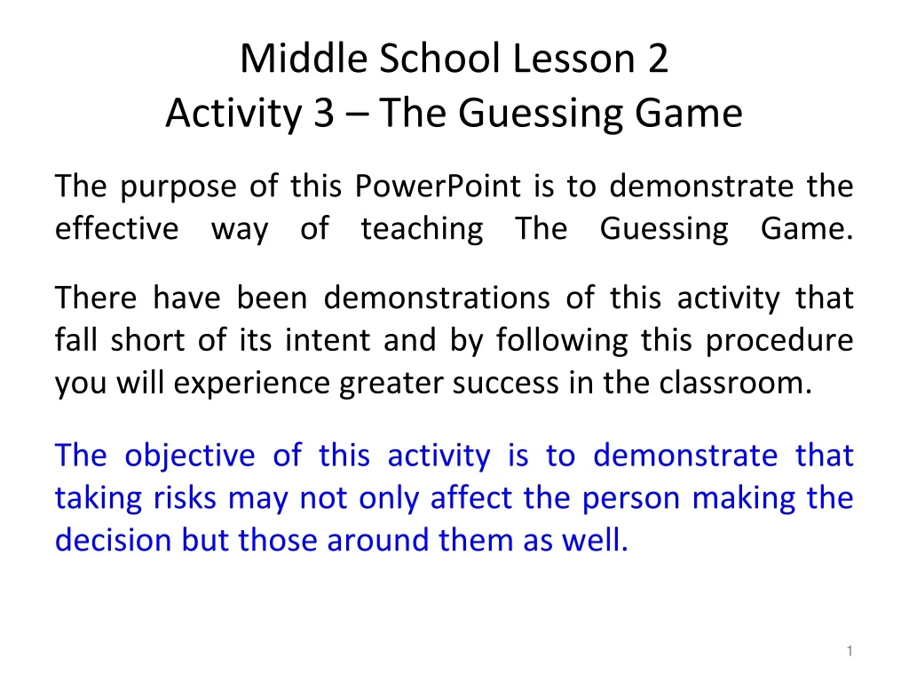 middle school lesson 2 activity 3 the guessing game