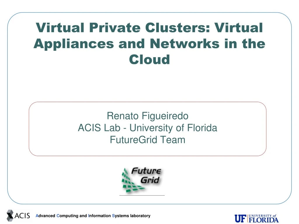 virtual private clusters virtual appliances and networks in the cloud