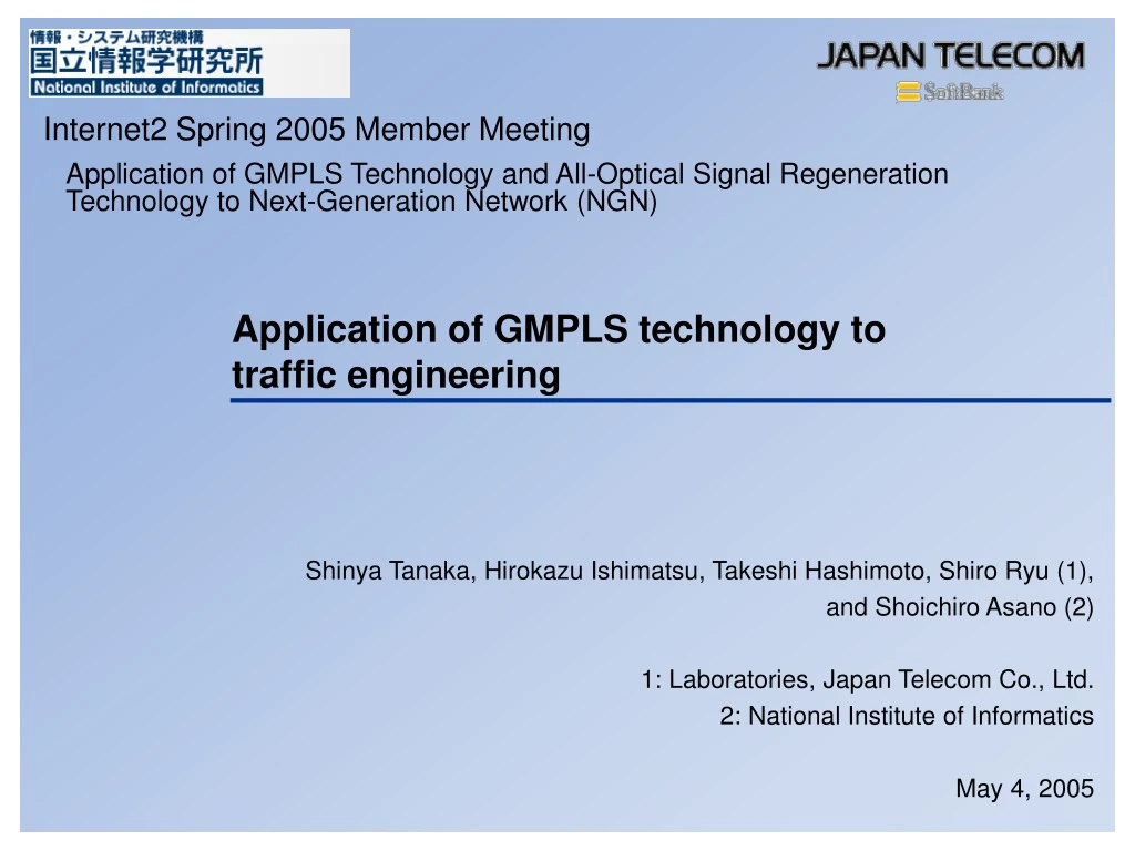 application of gmpls technology to traffic engineering