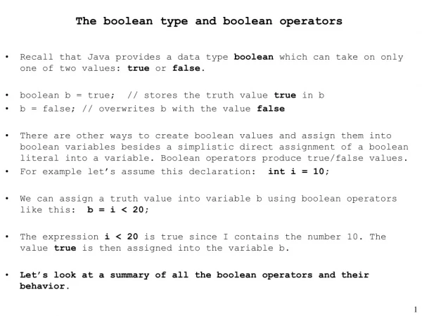 The boolean type and boolean operators
