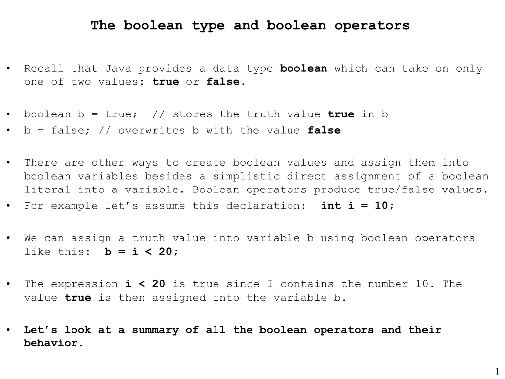 the boolean type and boolean operators