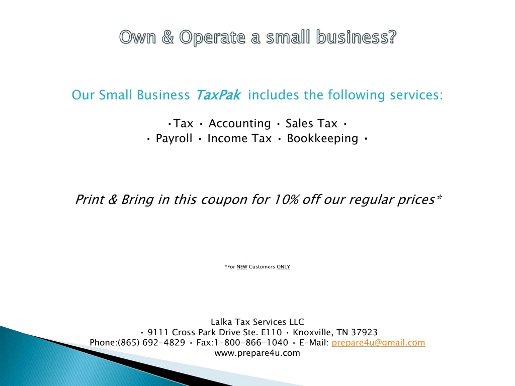 own operate a small business