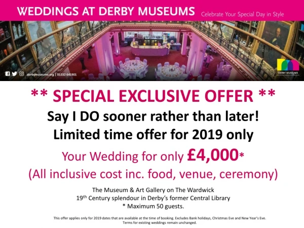 ** SPECIAL EXCLUSIVE OFFER ** Say I DO sooner rather than later! Limited time offer for 2019 only