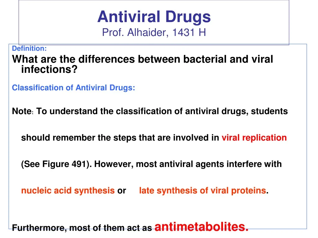 antiviral drugs prof alhaider 1431 h