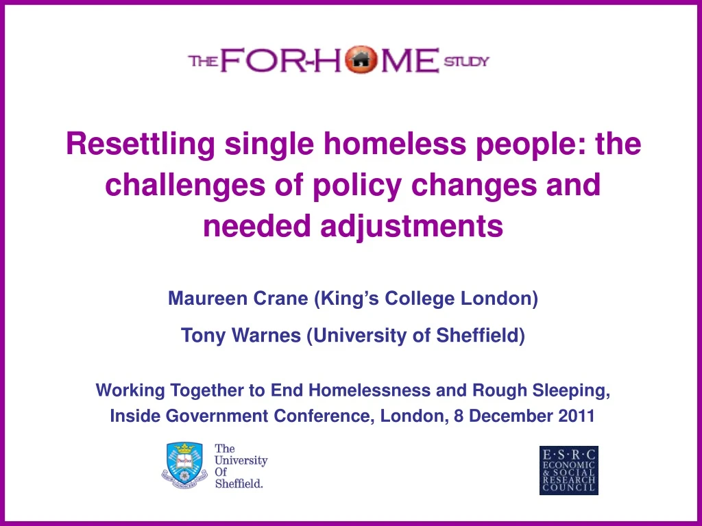 resettling single homeless people the challenges
