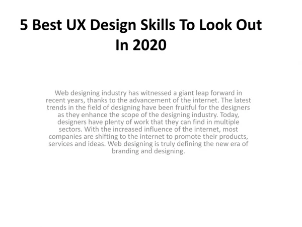 5 Best UX Design Skills To Look Out In 2020