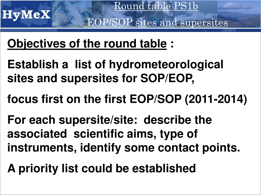 round table ps1b eop sop sites and supersites