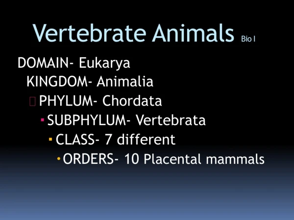 Vertebrate Animals  Bio I