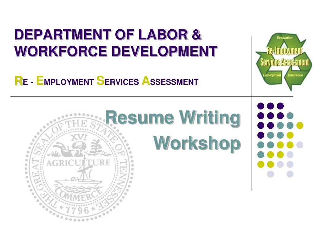 department of labor workforce development r e e mployment s ervices a ssessment