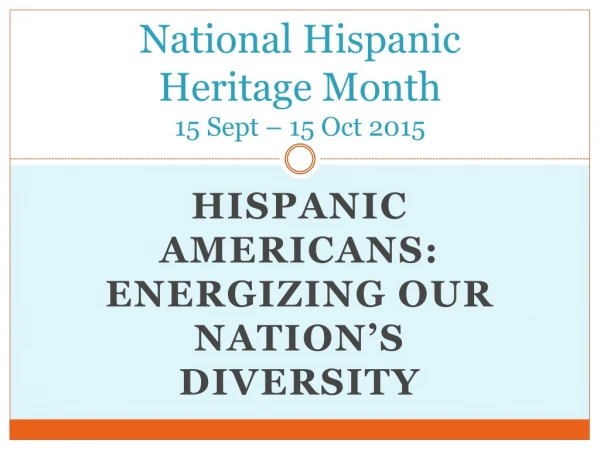 National Hispanic  Heritage Month  15 Sept – 15 Oct 2015
