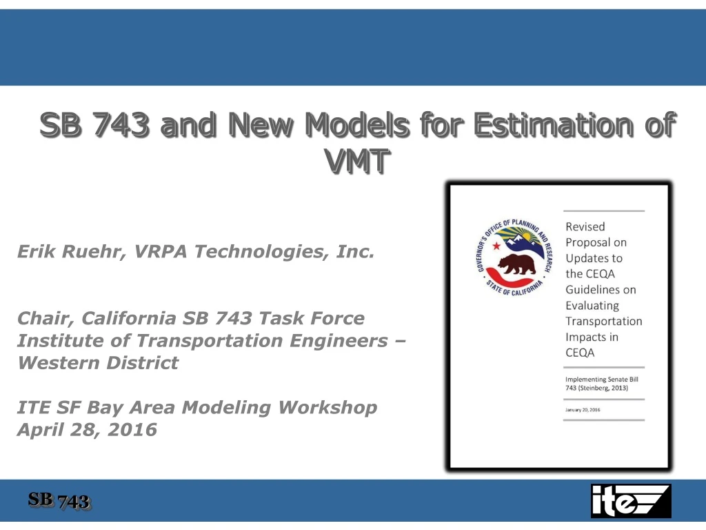 sb 743 and new models for estimation of vmt