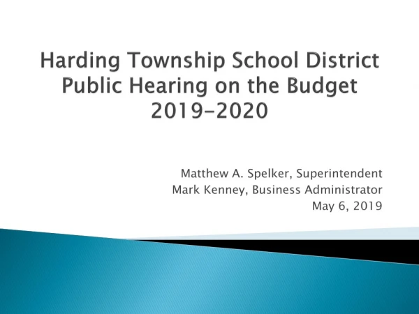 Harding Township School District Public Hearing on the Budget 2019-2020