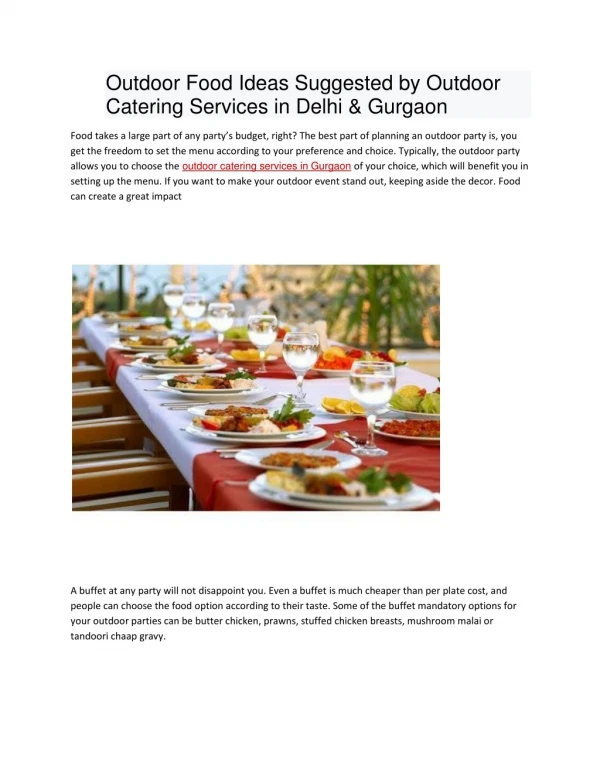 Outdoor Food Ideas Suggested by Outdoor Catering Services in Delhi & Gurgaon