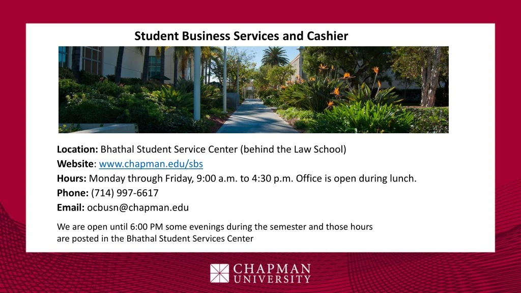 student business services and cashier