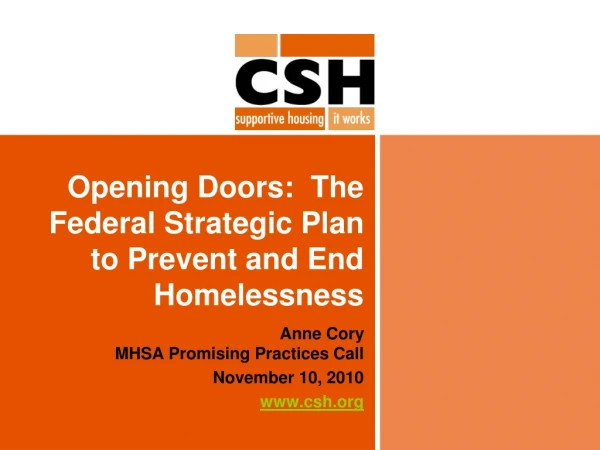 Opening Doors:  The Federal Strategic Plan to Prevent and End Homelessness