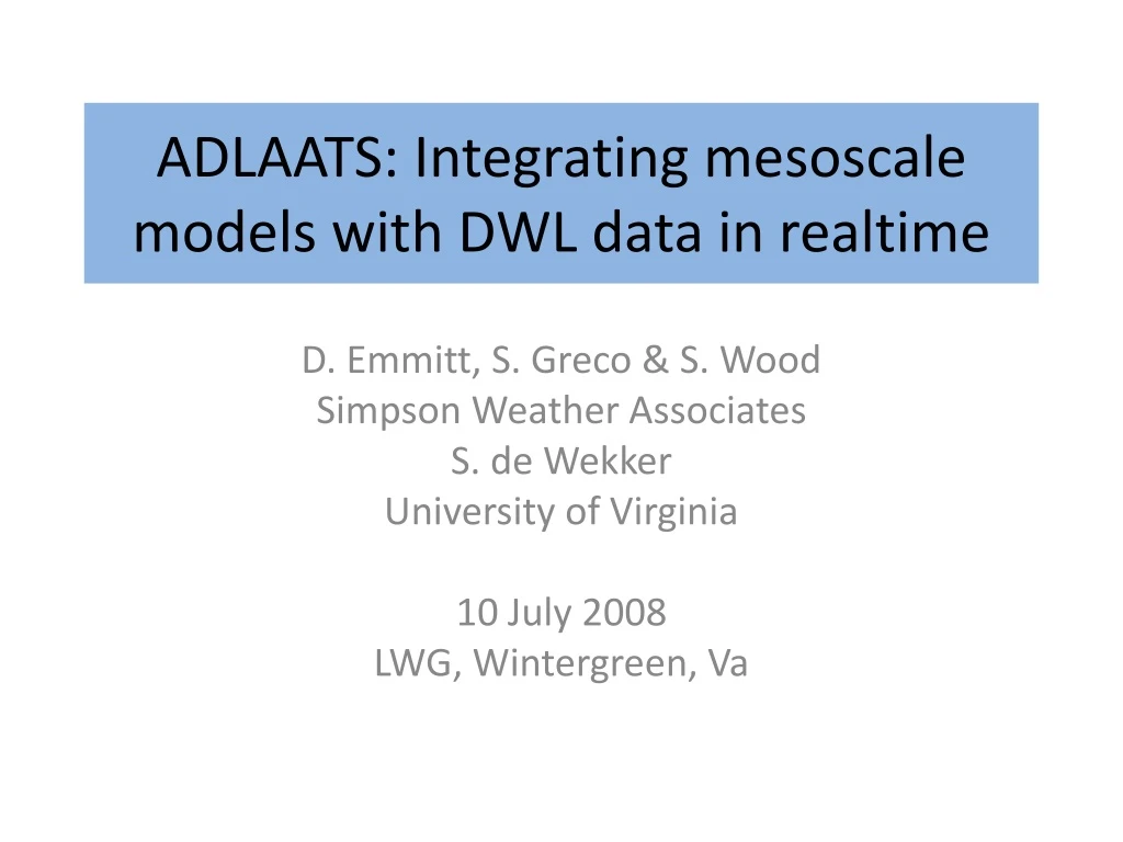 adlaats integrating mesoscale models with dwl data in realtime