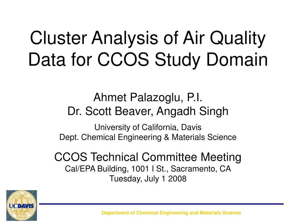 cluster analysis of air quality data for ccos study domain