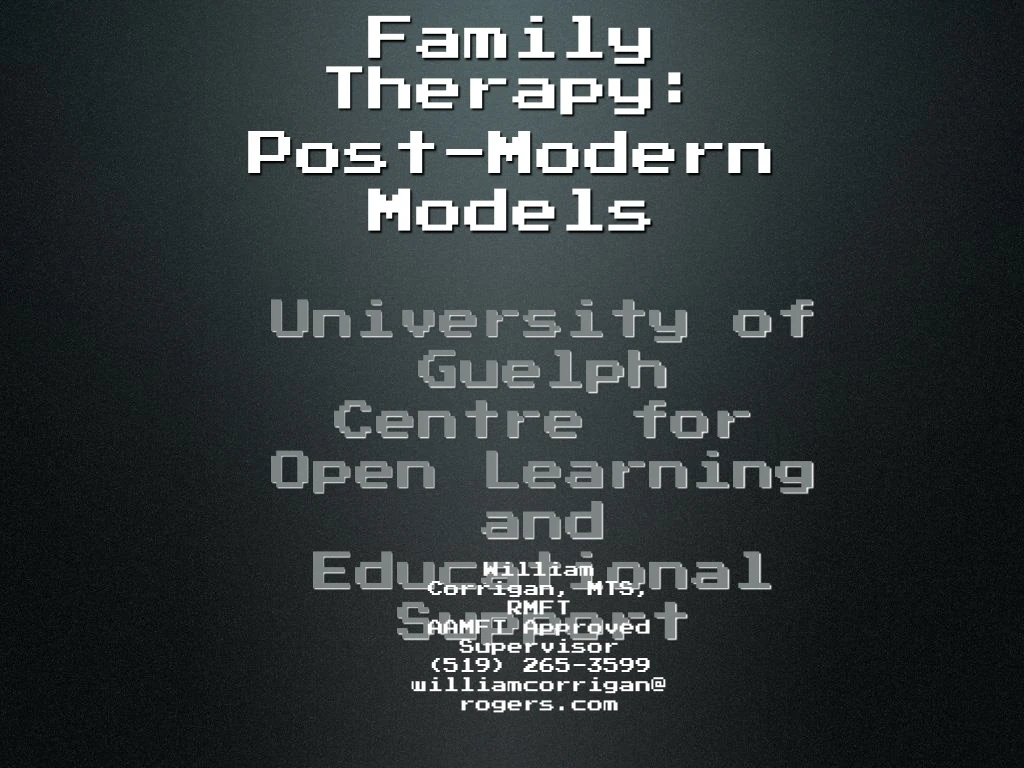 theories and methods of family therapy post modern models