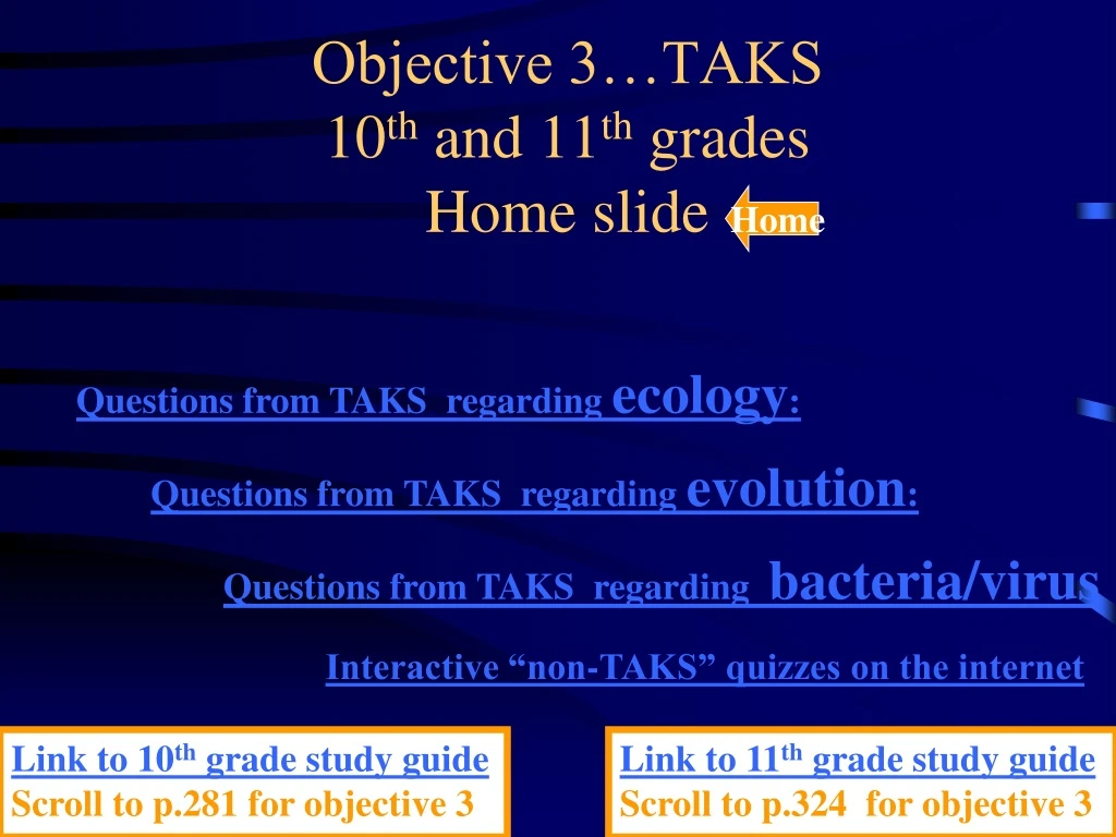 objective 3 taks 10 th and 11 th grades home slide