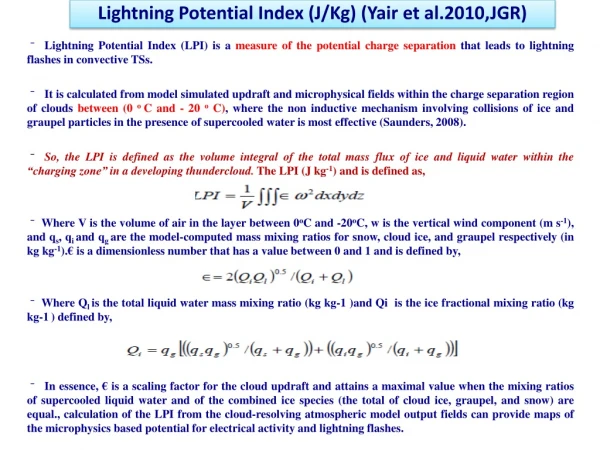Lightning Potential Index (J/Kg) ( Yair  et al.2010,JGR)
