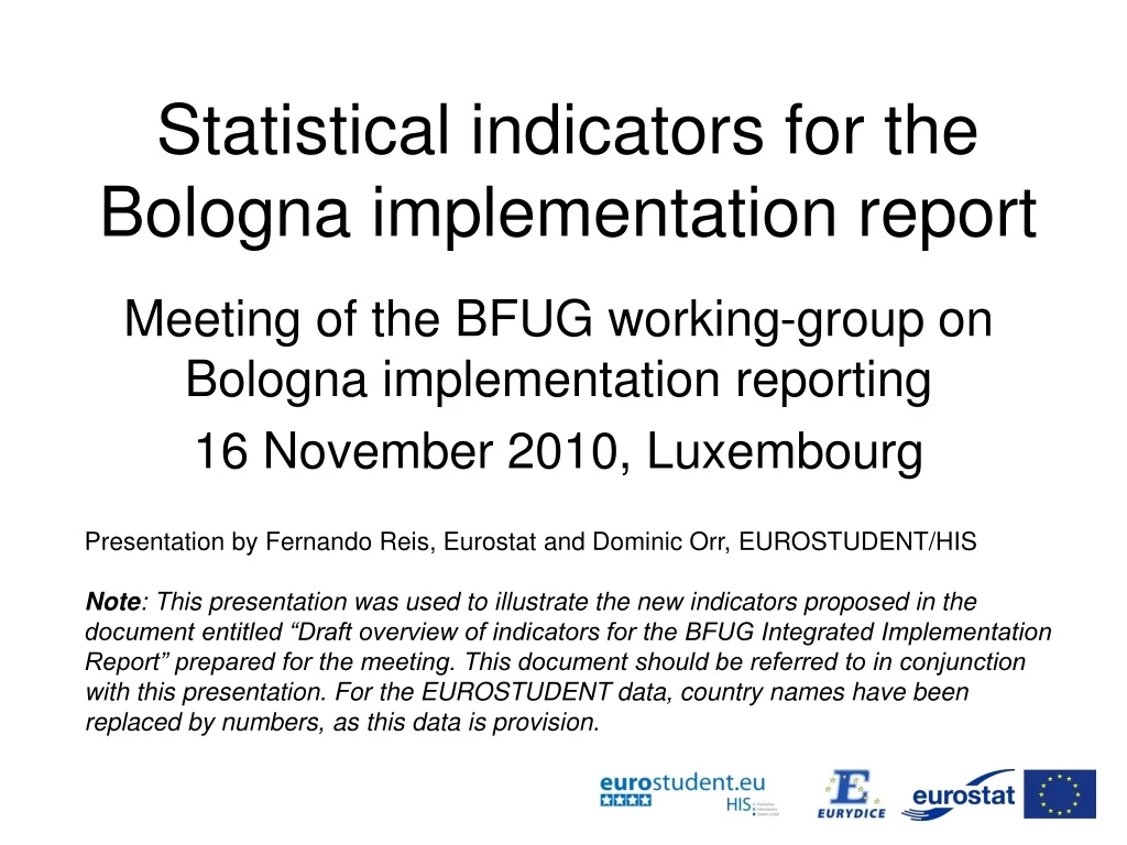 statistical indicators for the bologna implementation report