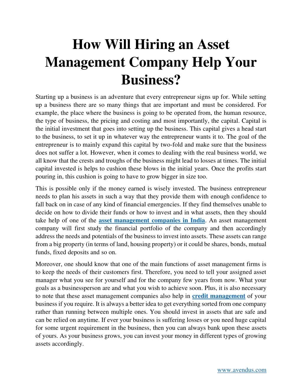 how will hiring an asset management company help