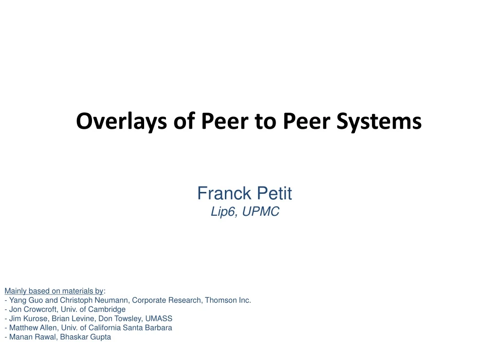 overlays of peer to peer systems