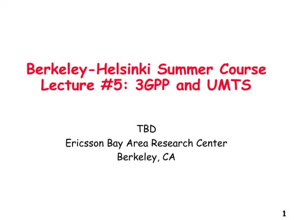 Berkeley-Helsinki Summer Course Lecture 5: 3GPP and UMTS