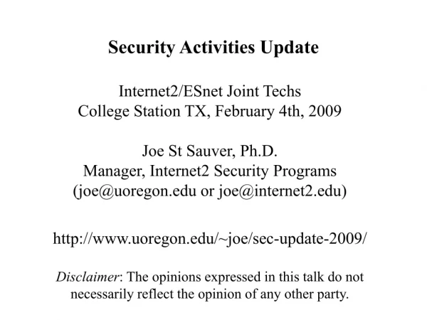 Security Activities Update