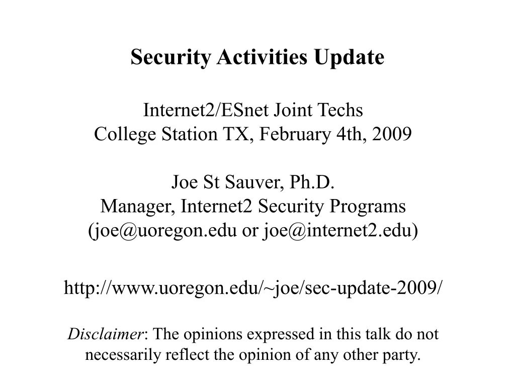 security activities update