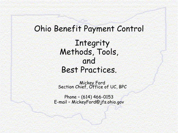 Ohio Benefit Payment Control Integrity  Methods, Tools,  and