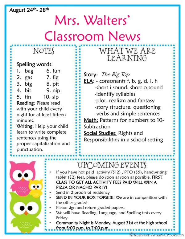 Mrs. Walters’  Classroom News