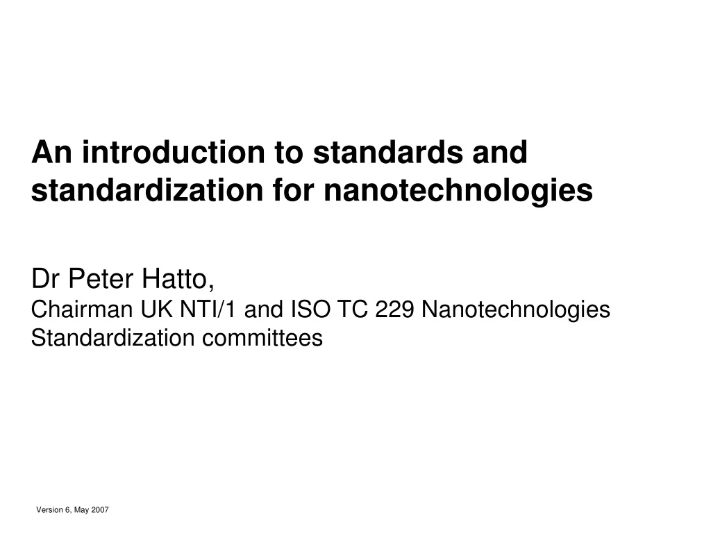 an introduction to standards and standardization for nanotechnologies