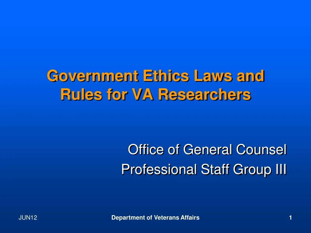 government ethics laws and rules for va researchers