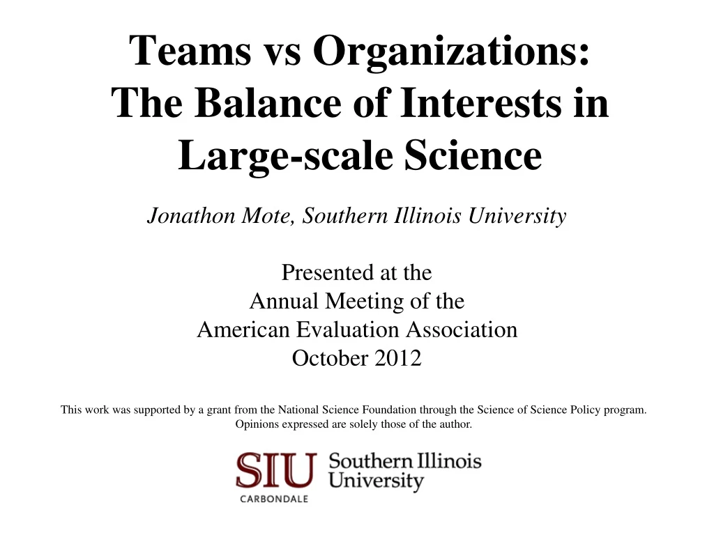 teams vs organizations the balance of interests in large scale science