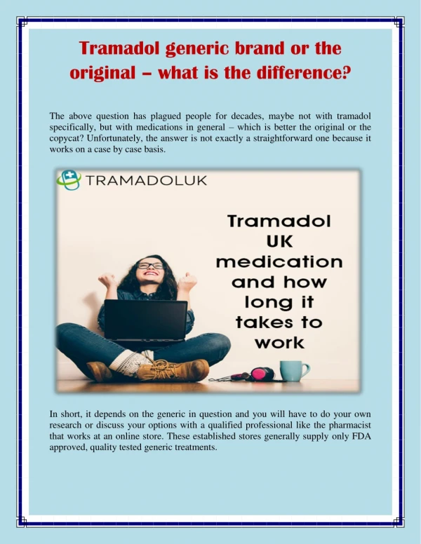 Tramadol generic brand or the original – what is the difference?