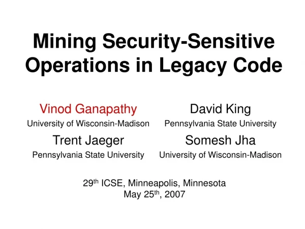 Mining Security-Sensitive Operations in Legacy Code