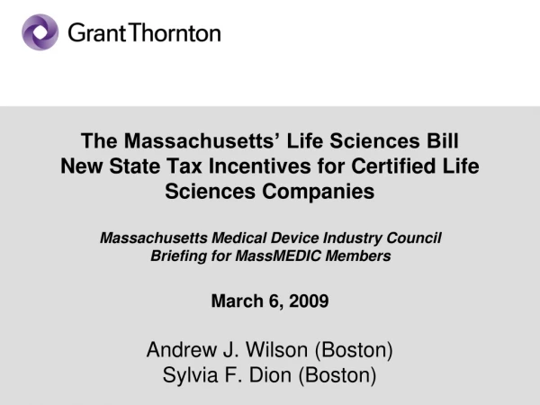 Massachusetts Life Sciences Bill - Agenda