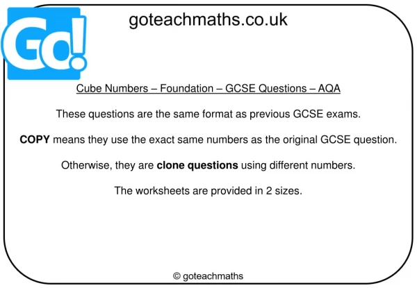 Cube Numbers  – Foundation – GCSE Questions – AQA