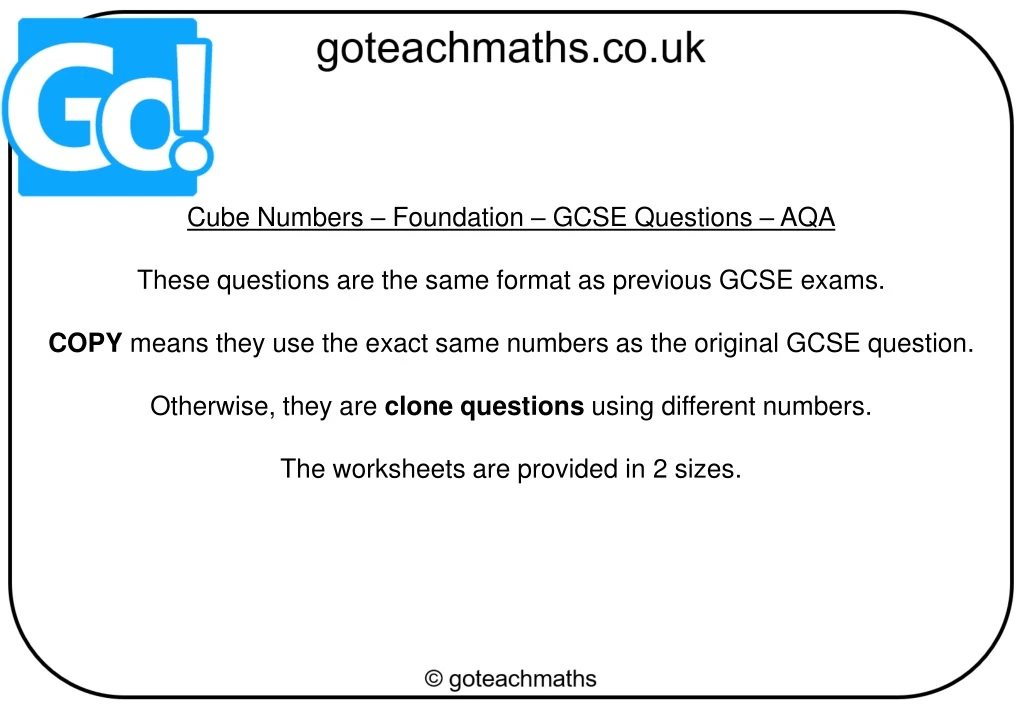 cube numbers foundation gcse questions aqa these