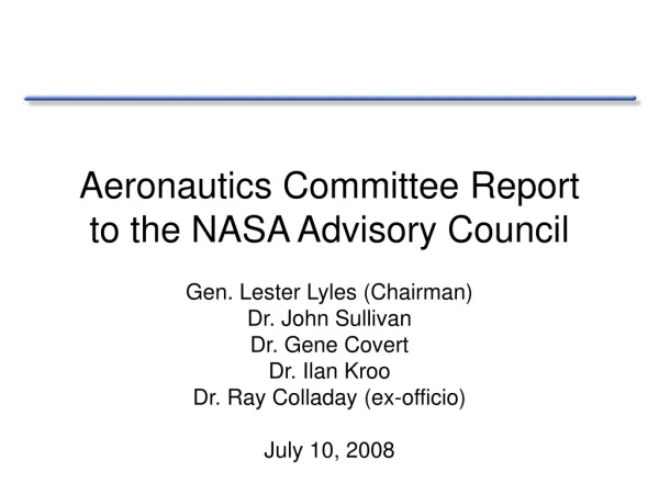 Aeronautics Committee Report  to the NASA Advisory Council