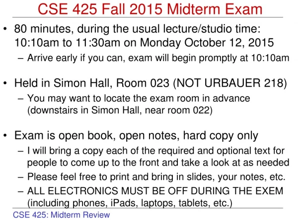 CSE 425 Fall 2015 Midterm Exam
