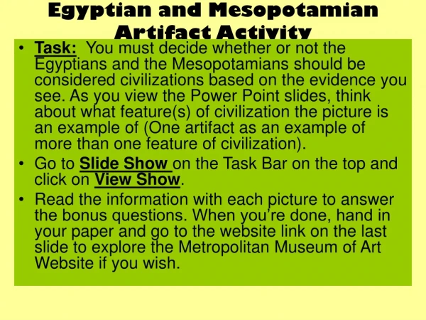 Egyptian and Mesopotamian Artifact Activity